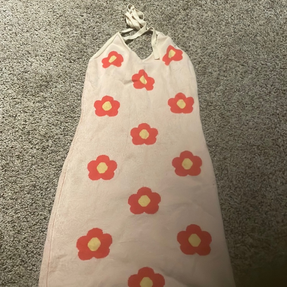 Light pink halter mini dress with flowers